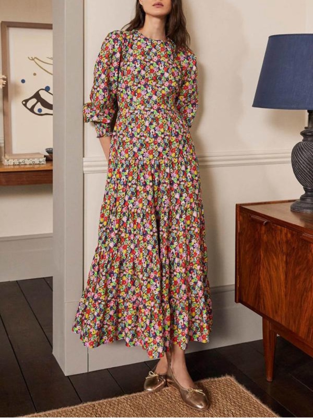 Boden Multicolor Floral Tiered Maxi Dress, Size 10